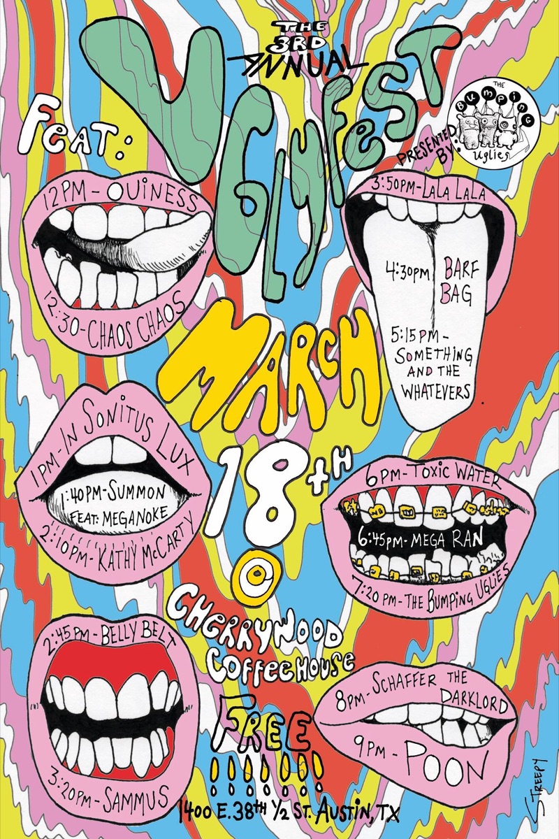 Uglyfest poster at Cherrywood Coffeehouse
